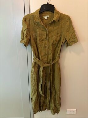 Whistles Linen Olive Shirt Midi Dress with Tie Waist